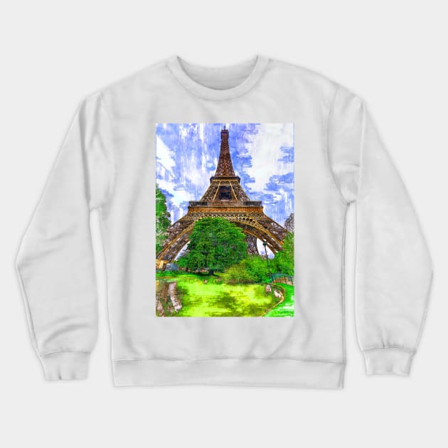 Eiffel Tower Green Lake Paris. For Eiffel Tower & Paris Lovers. Crewneck Sweatshirt by ColortrixArt